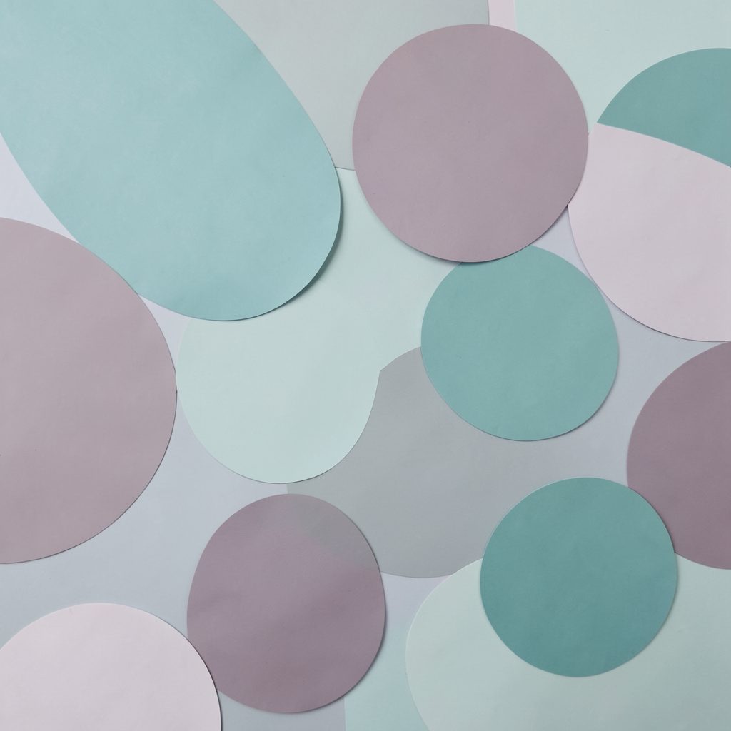 Soft pastel abstract circles in dusty teal and mauve, airy artistic mood